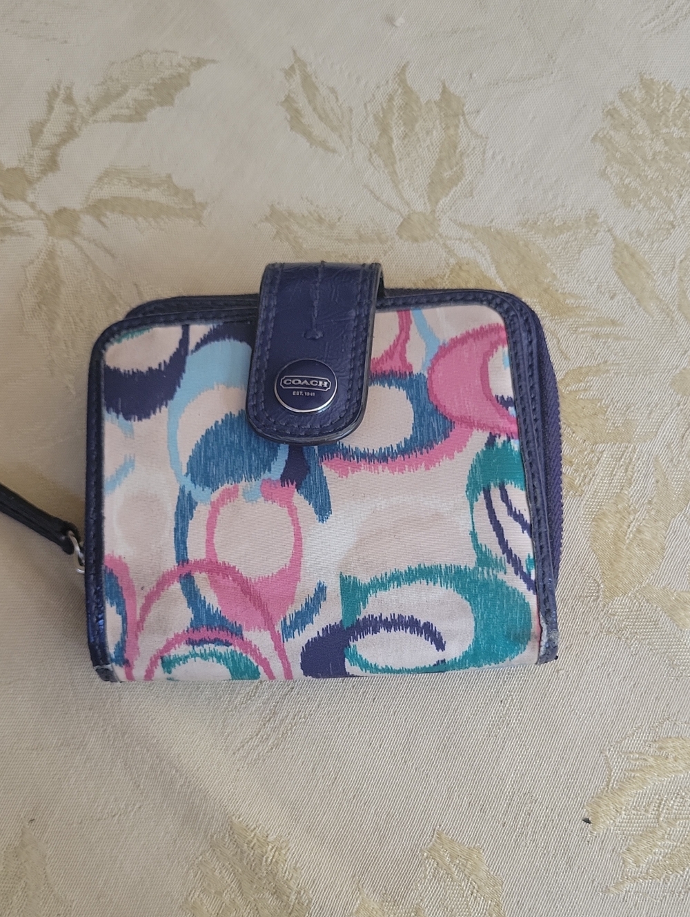 COACH Multicolor Small Wallet with Navy Trim